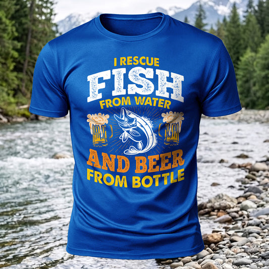 I Rescue Fish Printed Short Sleeve T-Shirt