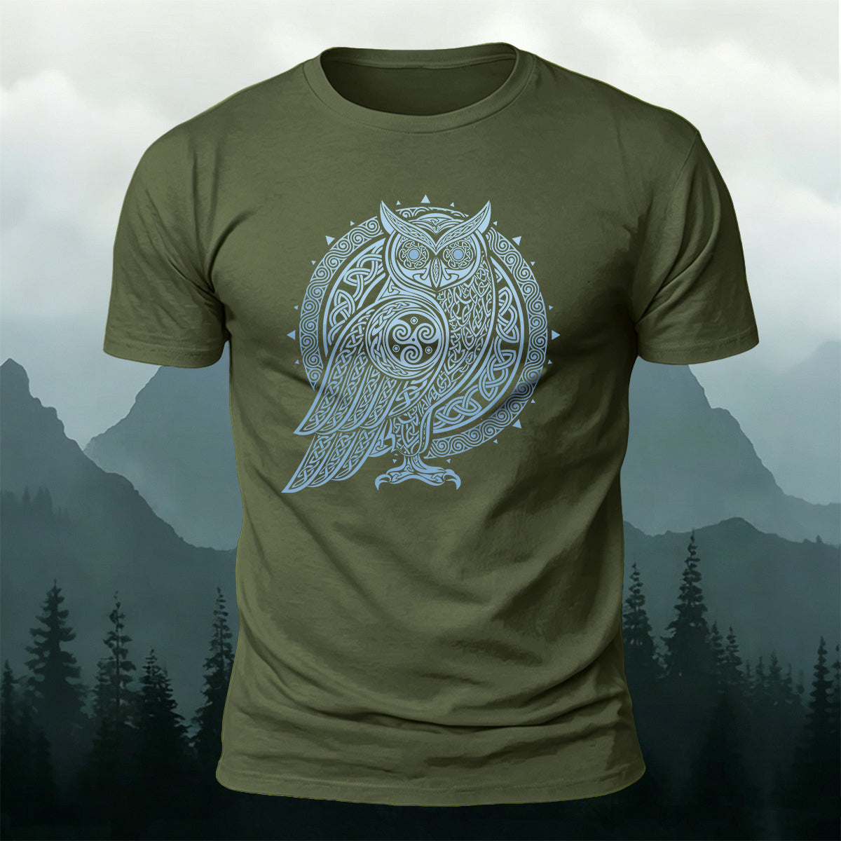 Owl Silhouette Mythical Print Casual Cotton T-Shirt