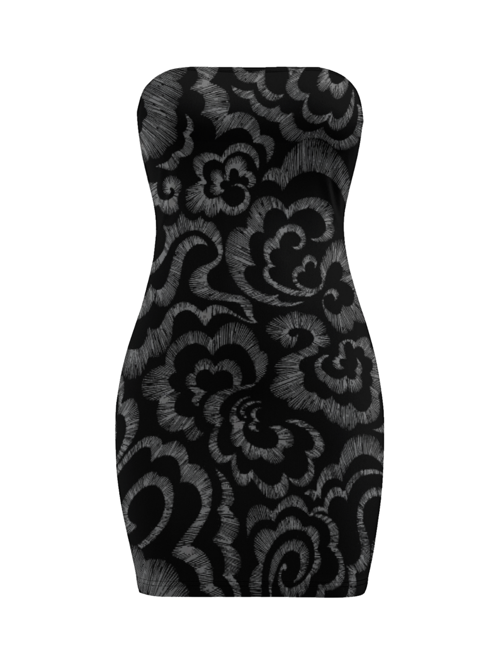 Dark-Colored Strapless Printed Bodycon Skirt