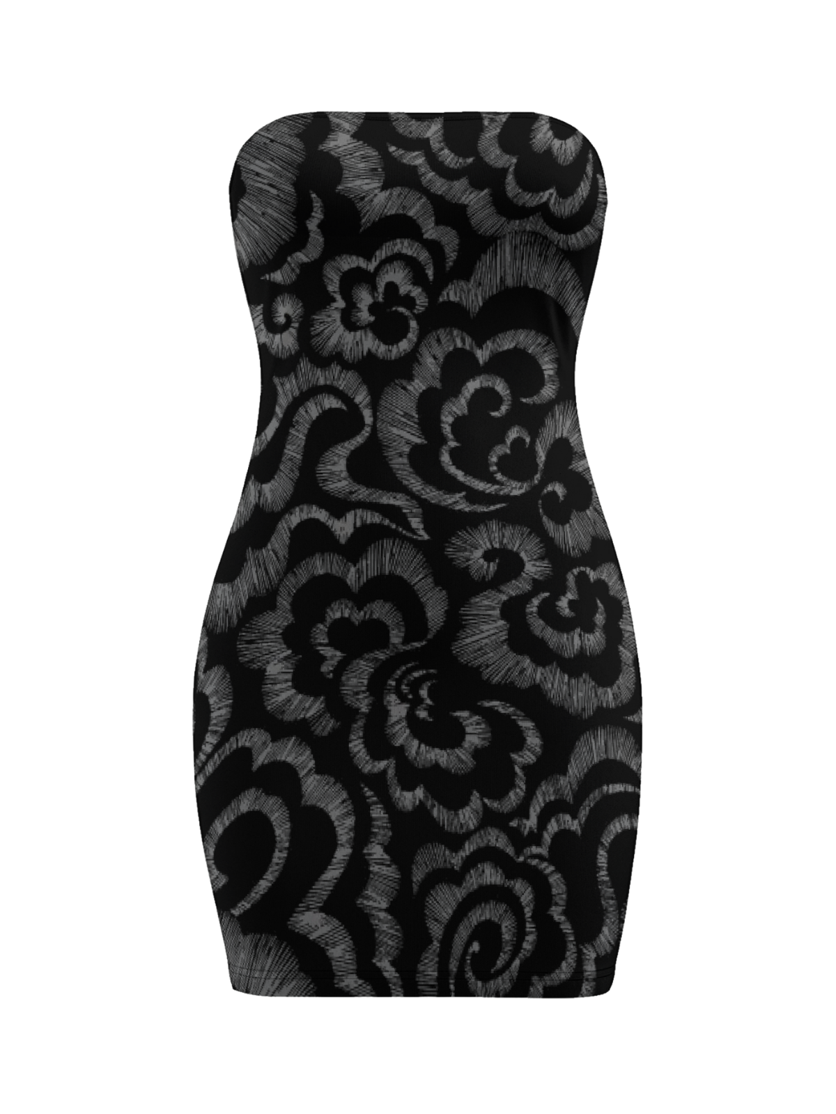 Dark-Colored Strapless Printed Bodycon Skirt