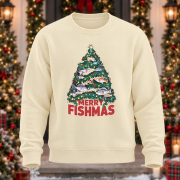 Merry Fishmas Tree Printed Round Neck Sweatshirt