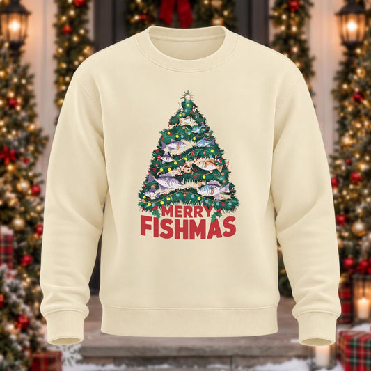 Merry Fishmas Tree Printed Round Neck Sweatshirt
