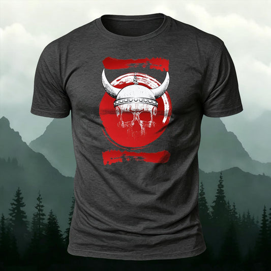 Vintage Distressed Viking Helmet Skull Graphic T-Shirt