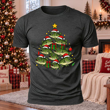 Fishmas Tree Printed Casual Short Sleeve T-Shirt