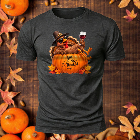 Eat Drink Be Thankful Printed Short Sleeve T-Shirt