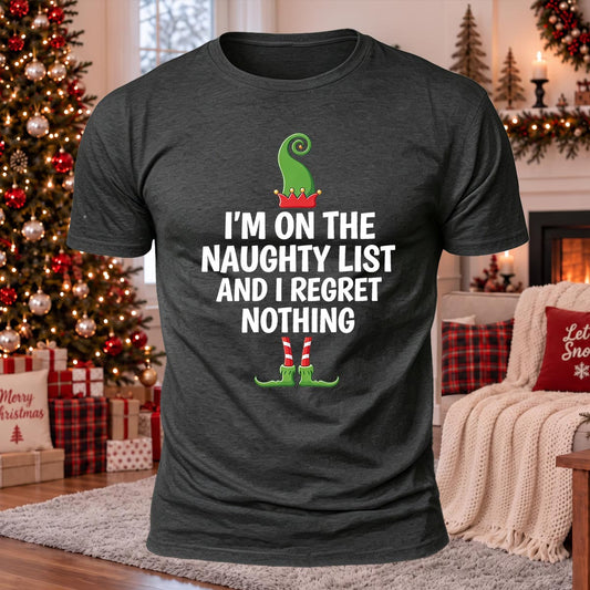 On The Naughty List Printed Casual Short Sleeve T-Shirt