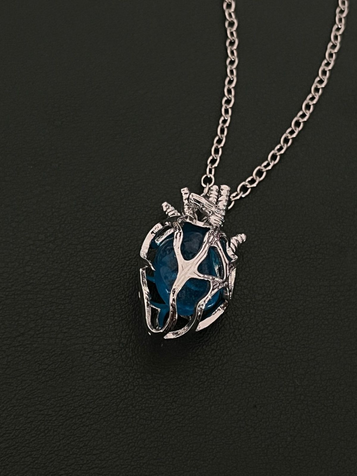 Gothic Dark Style Openwork Heart Red and Blue Glass Heart Pendant