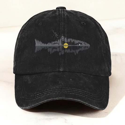 Forest Reflection Fish Distressed Print Cap