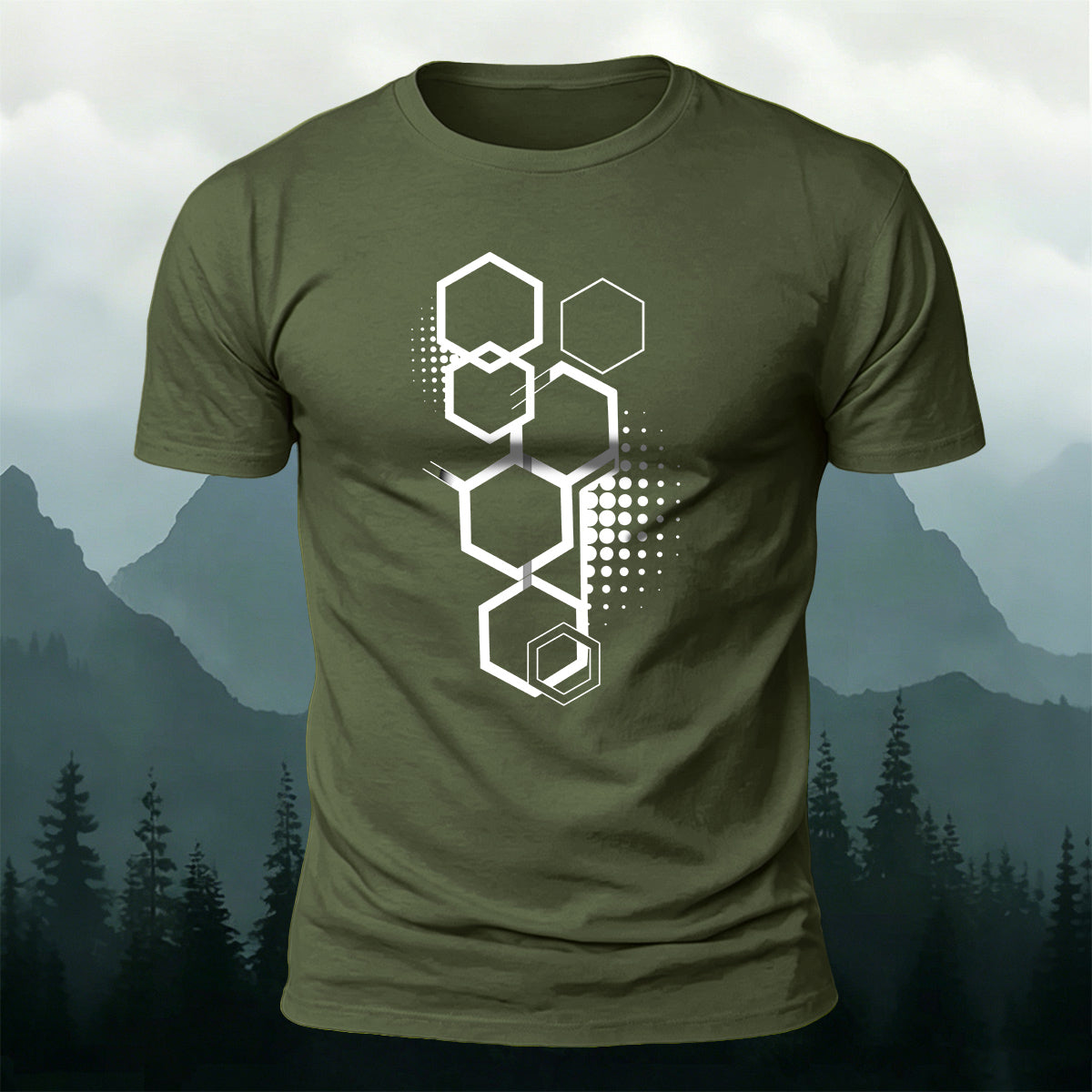 Cotton Hexagon Geometric Pattern Trendy Casual T-Shirt