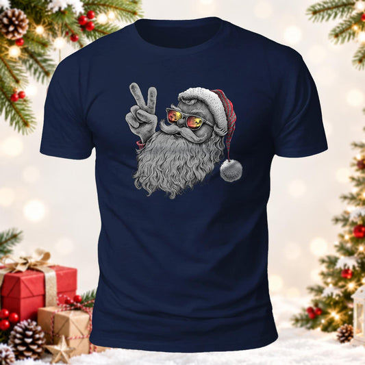 Cool Sunglasses Santa Printed Short Sleeve T-Shirt