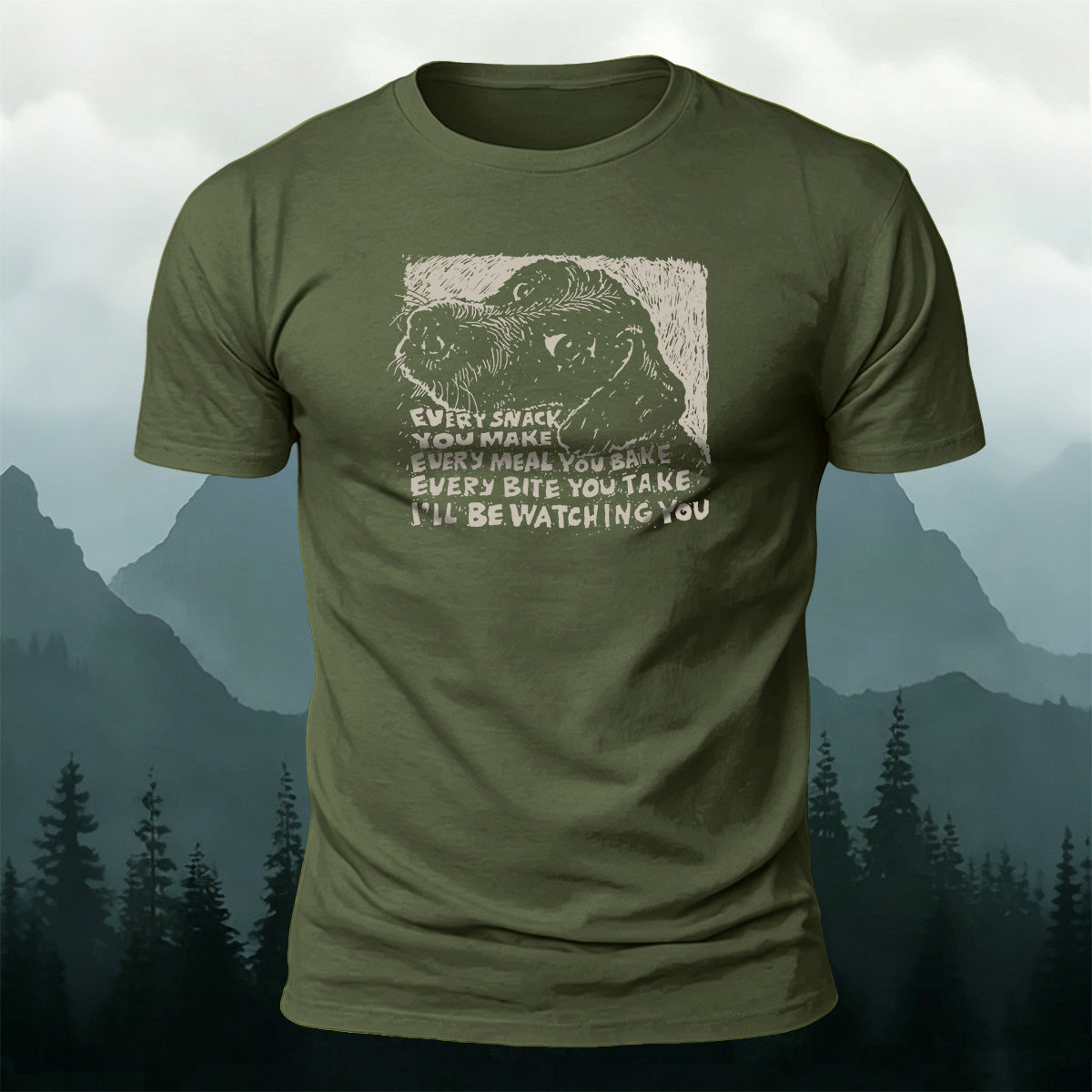 100% Cotton Dog Print Casual Round-Neck T-Shirt