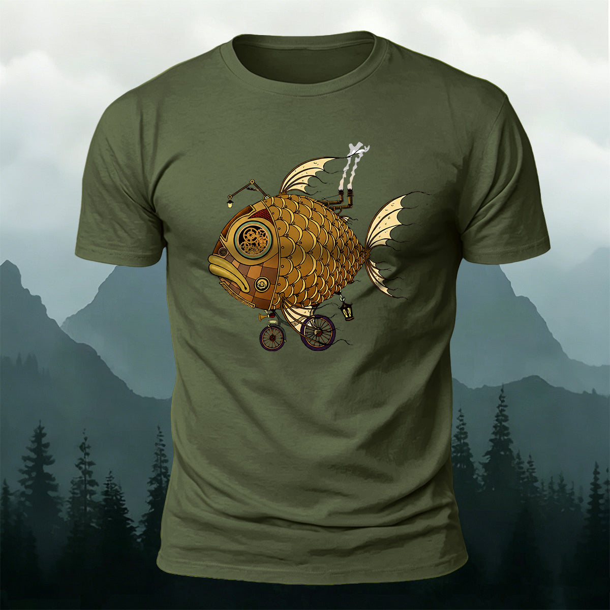 Clownfish Submarine Print Casual Cotton T-Shirt