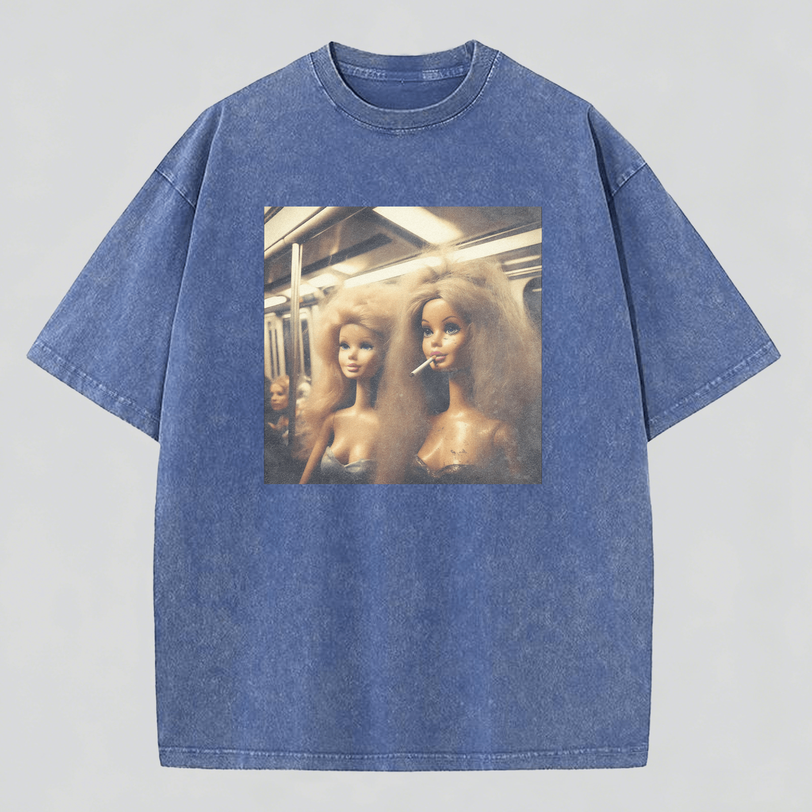 MEME Metro Smoking Print Washed Cotton T-Shirt