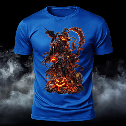 Jack-O'-Lantern With Scythe Printed Short Sleeve T-Shirt