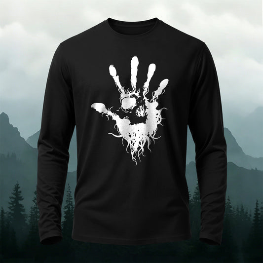 Cotton Skull Face Palm Print Casual Long-Sleeve Cotton Tee
