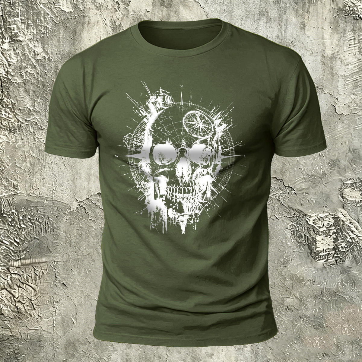 Nautical Compass Skull Retro Casual Breathable Tee