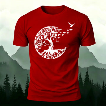 Combed Cotton Nature Silhouette-Print Casual T-Shirt