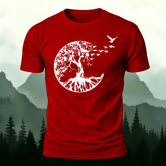 Combed Cotton Nature Silhouette-Print Casual T-Shirt