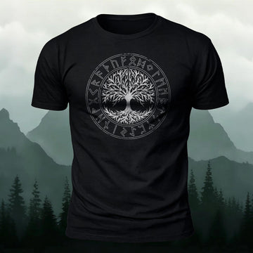 Premium Cotton Tree Of Life Totem Circle Printed T-Shirt