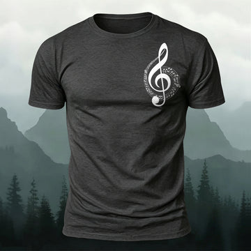 Musical Note With Staff Printed Short Sleeve T-Shirt