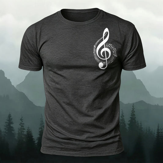Musical Note With Staff Printed Short Sleeve T-Shirt