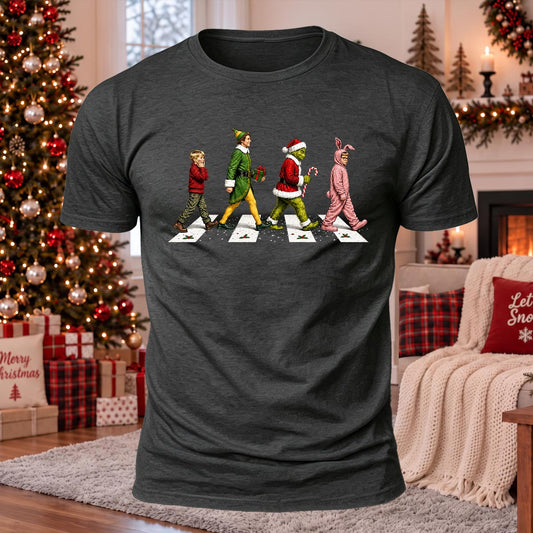Christmas Abbey Road Printed Casual Short Sleeve T-Shirt