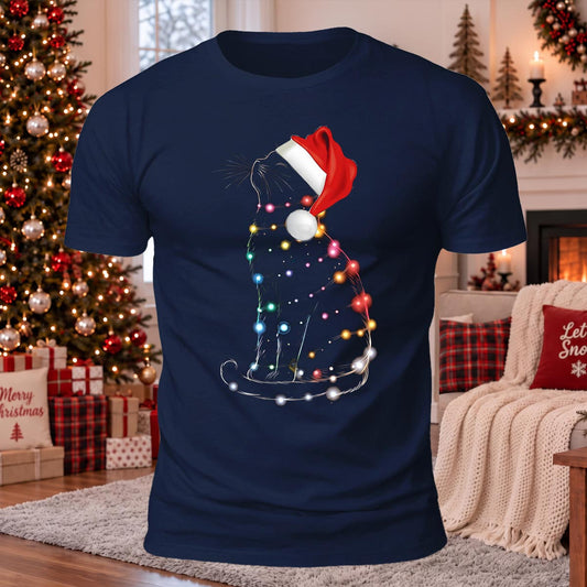 DTG Christmas Kitty Printed Casual Short Sleeve T-Shirt