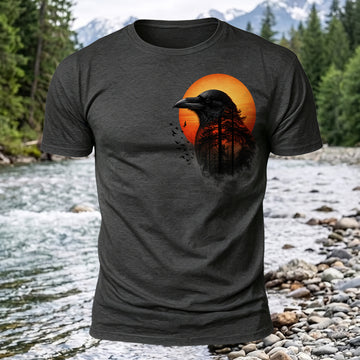 DTG Sunset Crow Forest Printed Short Sleeve T-Shirt
