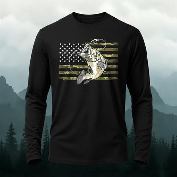 Vintage Fossil Fish Pattern Print Casual Long-Sleeve Cotton Tee