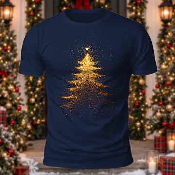 DTG Golden Glitter Christmas Tree Printed Short Sleeve T-Shirt