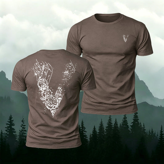 Combed Cotton Viking V Symbol-Print Casual T-Shirt