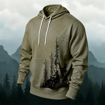 Retro Mountain Forest Landscape Casual Print Versatile Hoodie
