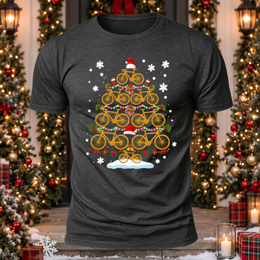Bicycle Christmas Tree Printed Casual Short Sleeve T-Shirt