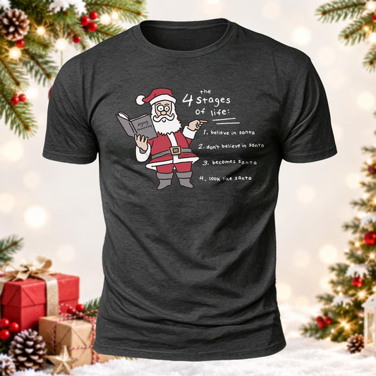4 Stages of Life Santa Printed Short Sleeve T-Shirt