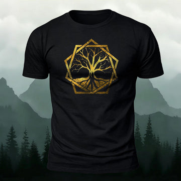 Premium Cotton Golden Tree Of Life Totem Printed T-Shirt