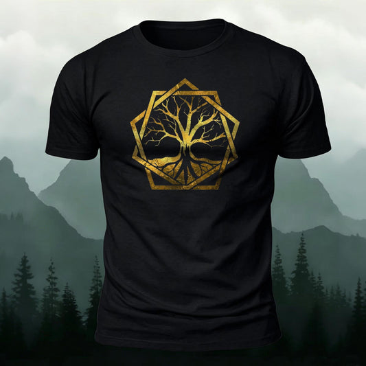 Premium Cotton Golden Tree Of Life Totem Printed T-Shirt