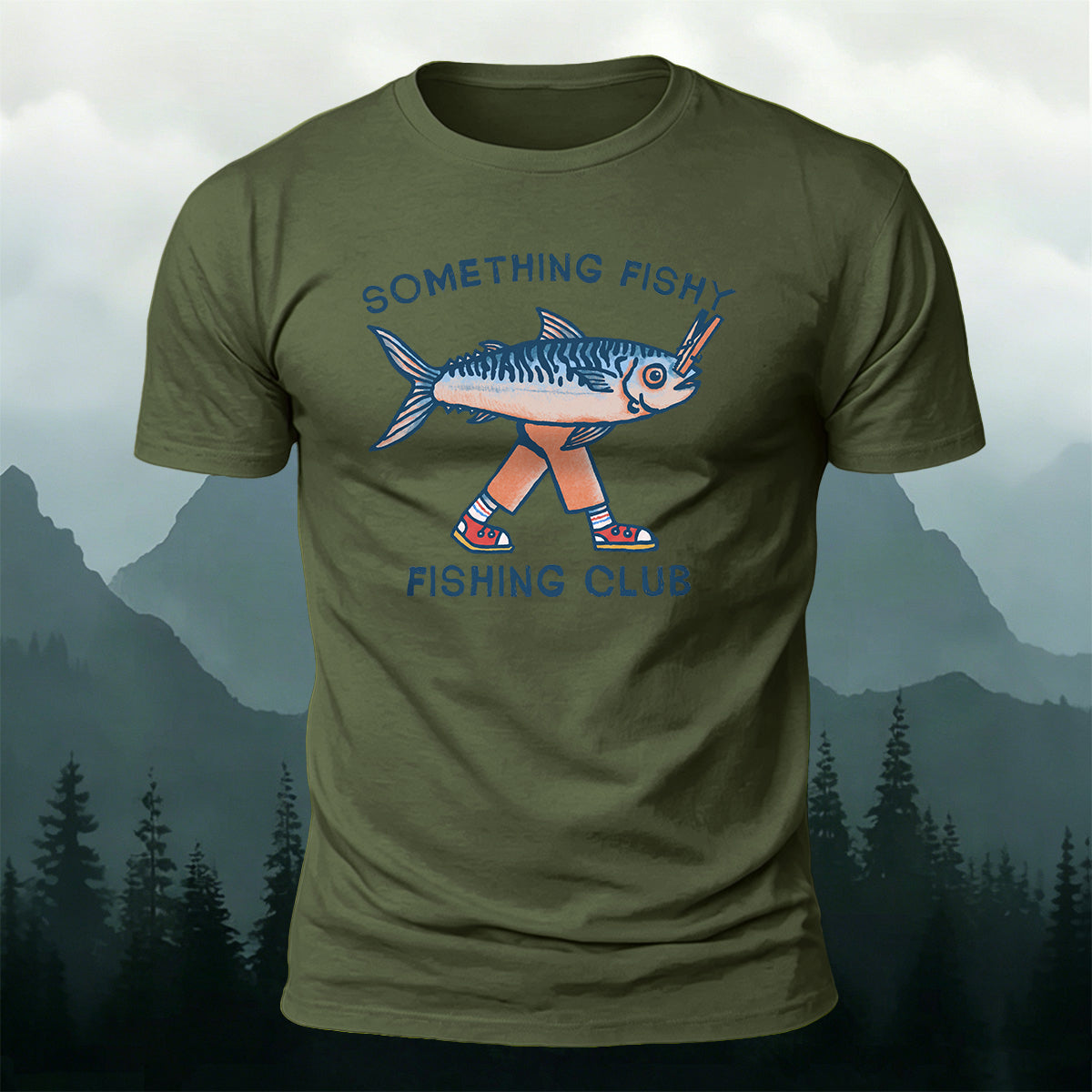 Fishing Club Printed Casual Versatile Cotton T-Shirt