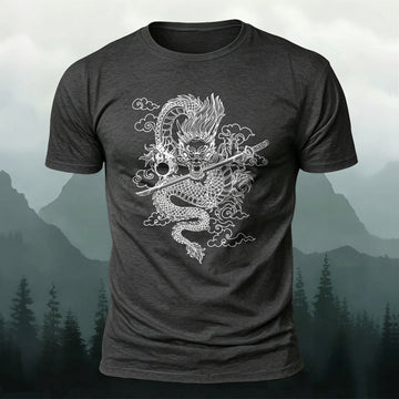 DTG Dragon With Katana Printed Short Sleeve T-Shirt