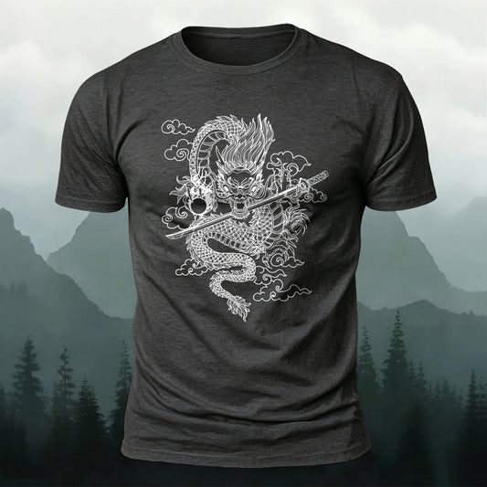 DTG Dragon With Katana Printed Short Sleeve T-Shirt