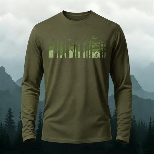 Forest Cycling Nature Print Casual Long-Sleeve Cotton Tee