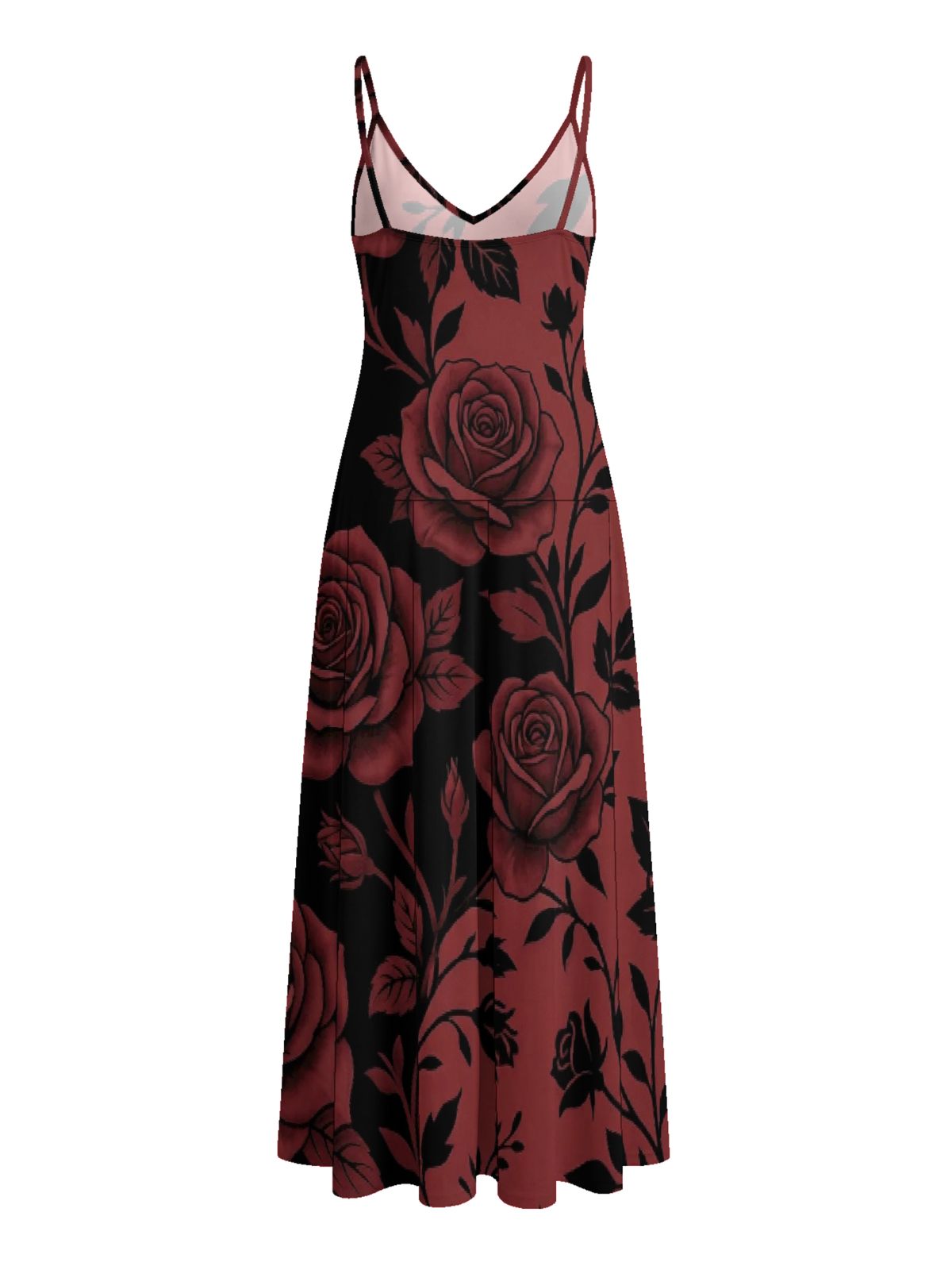 Vintage Red Rose Strapless Maxi Dress