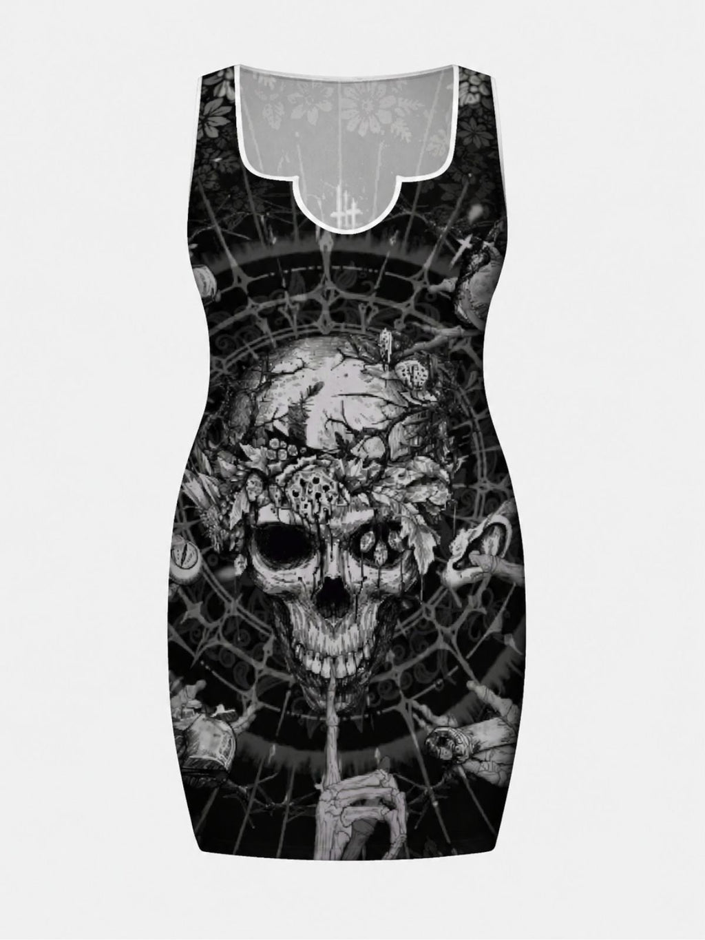 Women's Dark Skull-Print Bodycon Dress