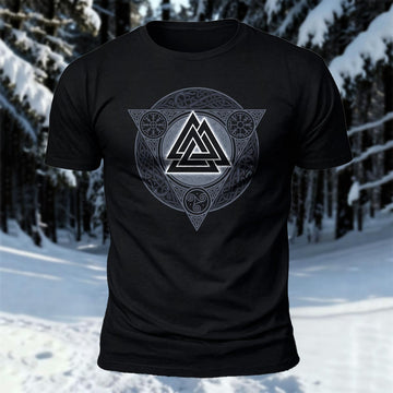 Viking Triangle Cricle Totem Printed Short Sleeve T-Shirt