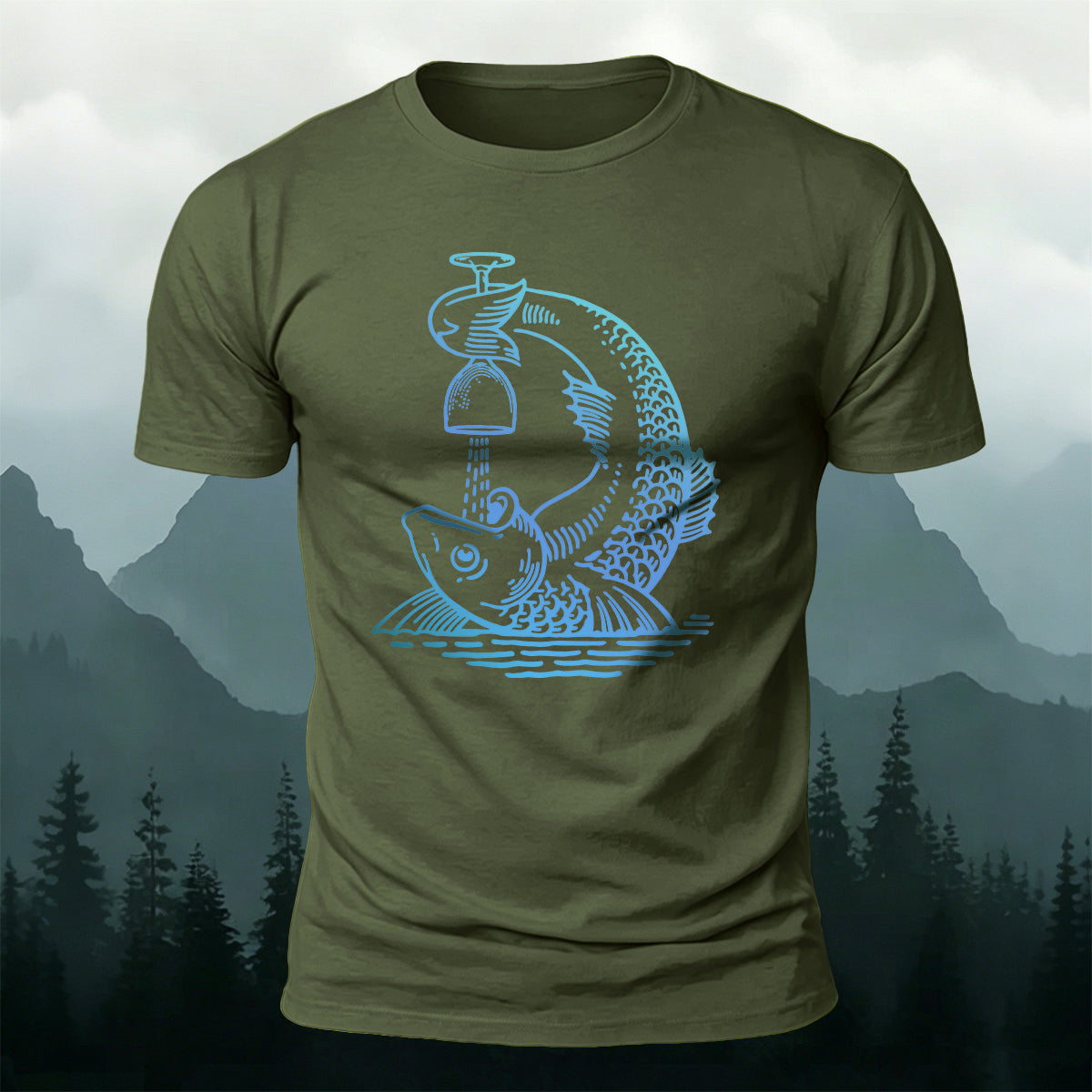 Fish Drunk Printed Casual Cotton Versatile T-Shirt