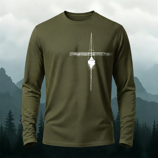 Silhouette of a Lonely Fishing Boat Pattern Style Long-Sleeve T-Shirt
