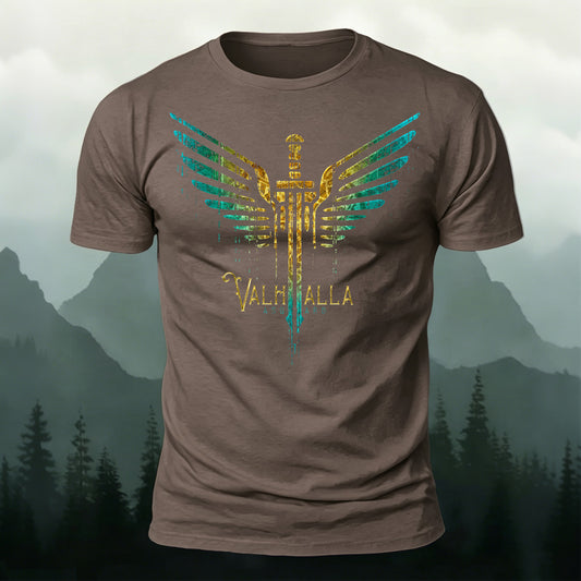 Cotton Retro Viking Print Round-Neck Casual T-Shirt