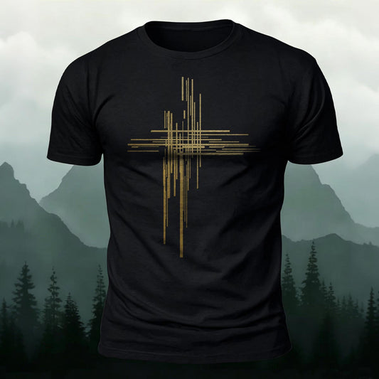 Premium Cotton Abstract Gold Cross Line Art Printed T-Shirt