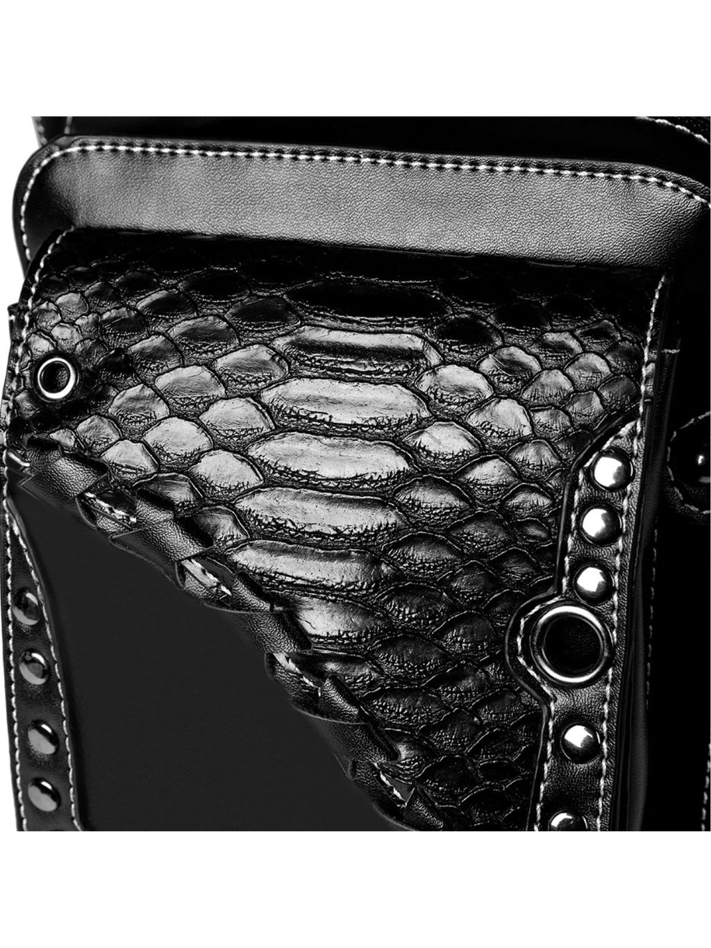 Snake-Print Patchwork Outdoor Motorcycle Studded Waist Bag