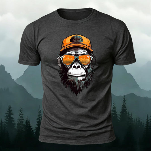 Monkey With Sunglasses Printed Short Sleeve T-Shirt