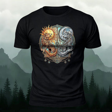 Skoll & Hati Wolf Totem Printed Short Sleeve T-Shirt